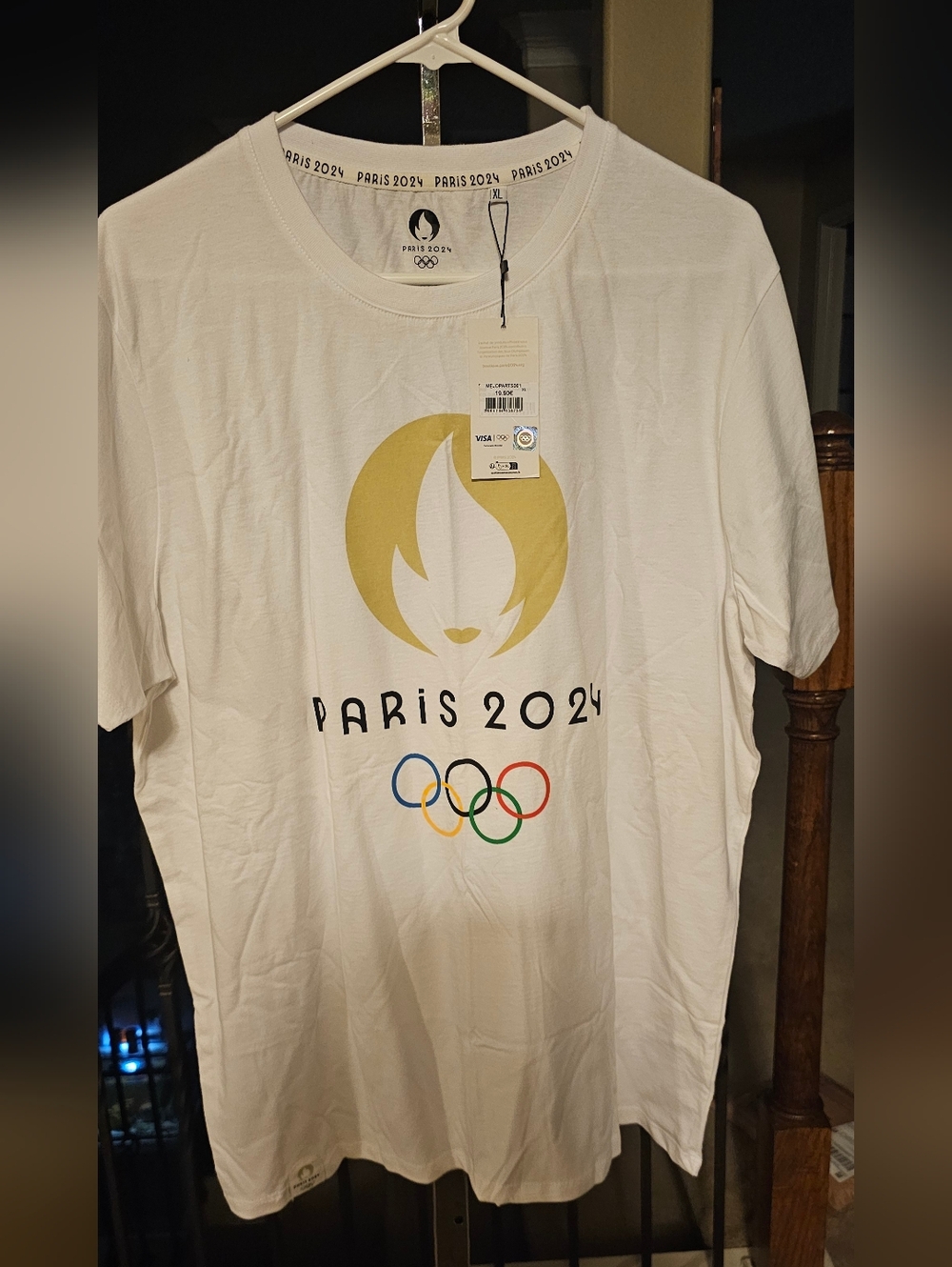 Paris 2024 Olympics Logo Tee - White with Gold & Multicolor Rings